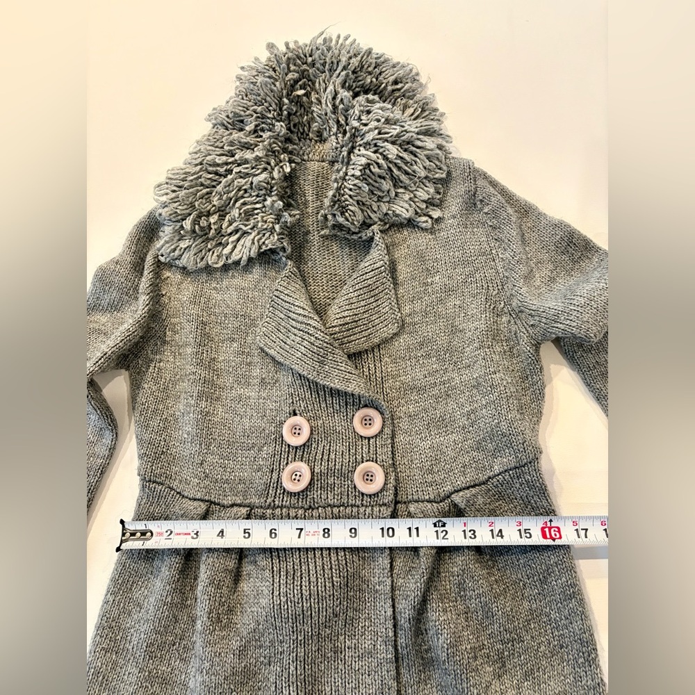 Vintage Inspired Gray Wool Blend Double Breasted Pea Coat Shaggy Collar Medium - Picture 4 of 12